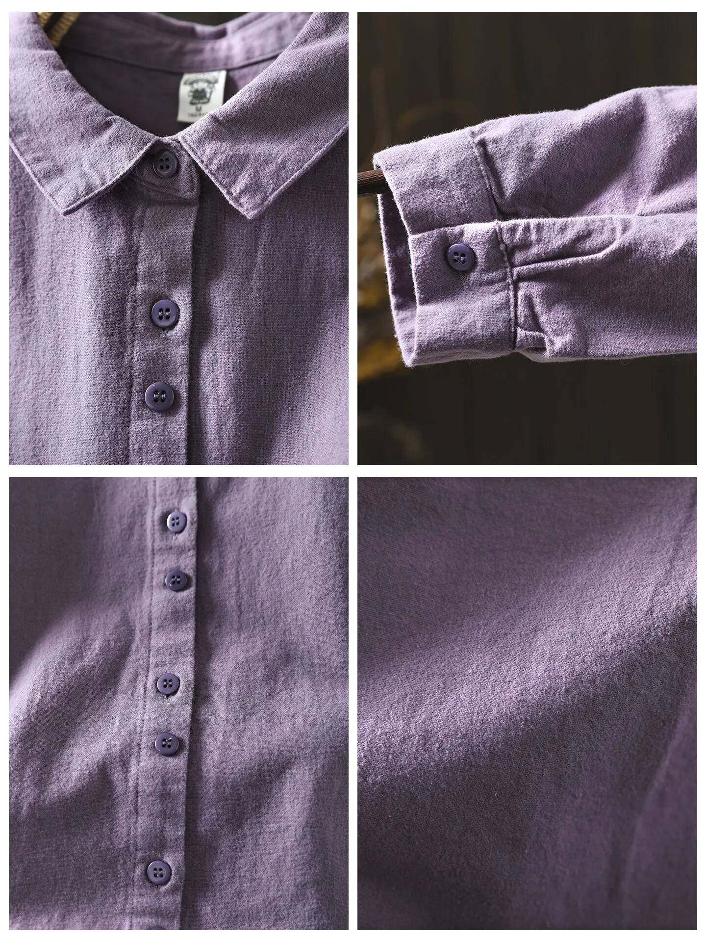 2026 For Women New Spring Cotton Purple Literary Beautiful Design Sense Solid Color Shirt ZF1739