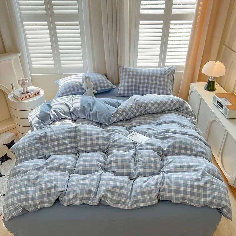 Sheets Set Plaid Style Duvet Cover Pillowcase with Bedsheets Home Bed Linen Sets Skin-friendly Bedclothes H260311