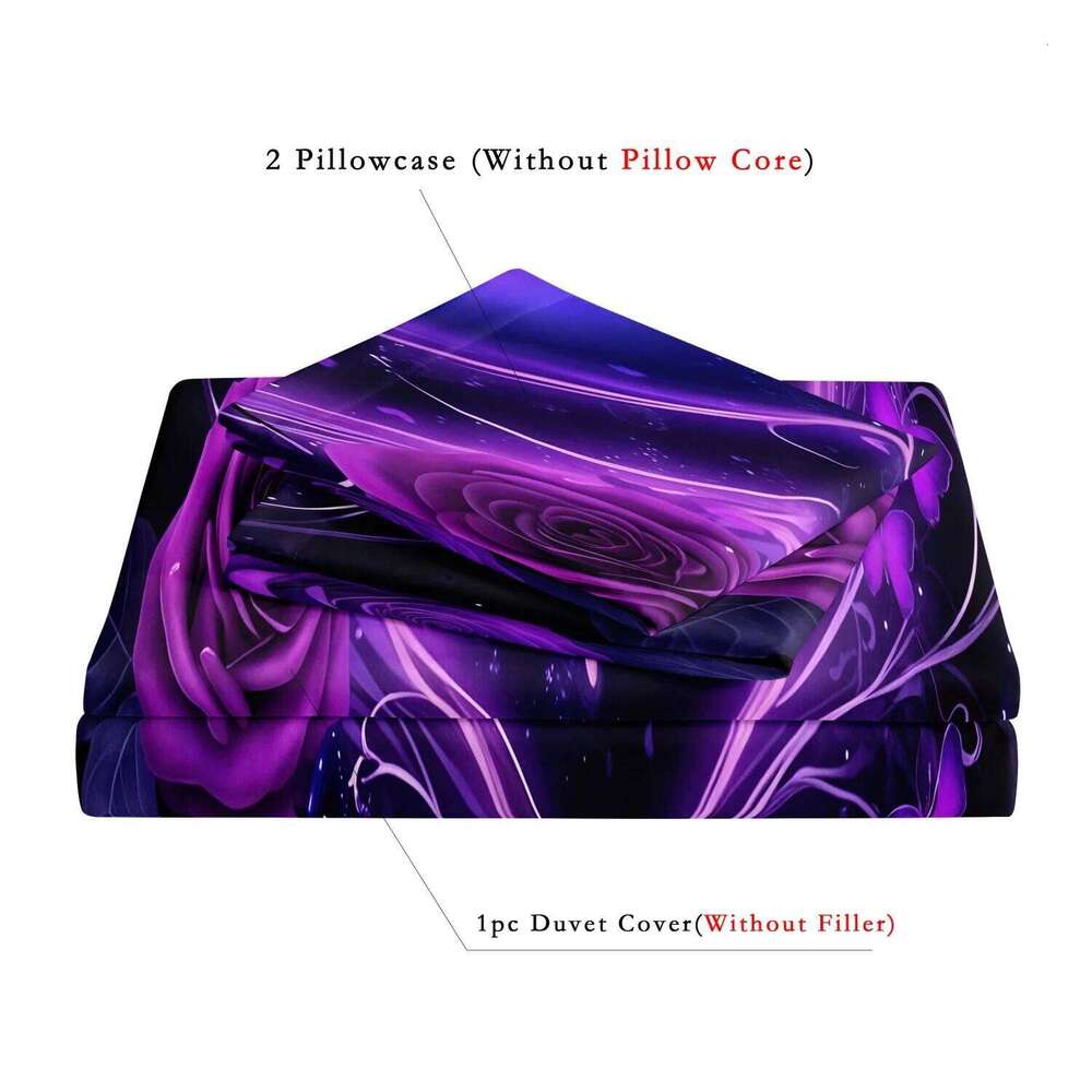 3pcs Valentine'S Purple Dreamy Heart Rose Butterfly Duvet Cover Set,High-Definition Print for.Valentine'S Day Gift H260311