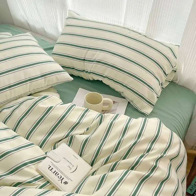 Simple Pure Cotton Home Textile Blue Striped Duvet Cover Sheet Pillowcase Ins Style Bed Linens Bedding Set H260311