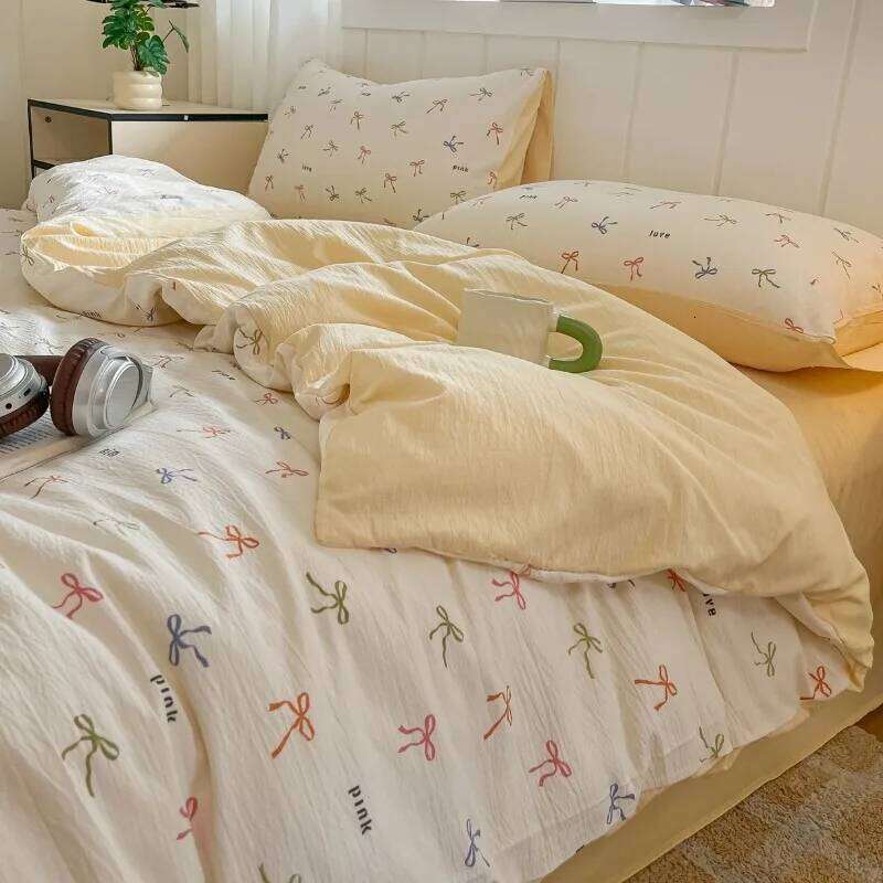 2025 new double-layer yarn printing four-piece student dormitory three-piece set, bed sheet quilt cover, bedding H260311 - view 3