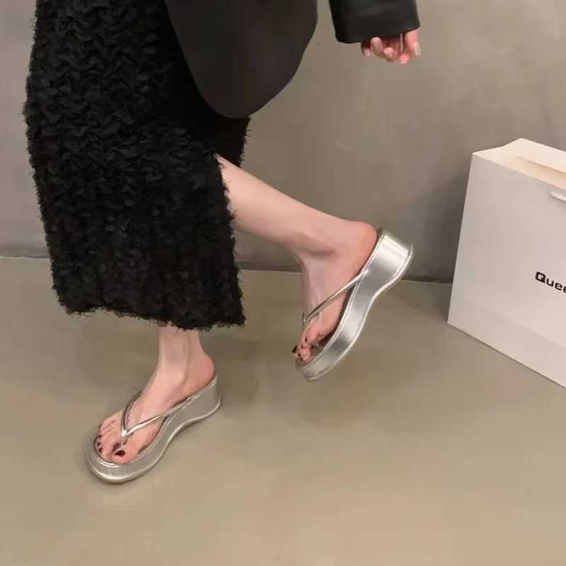 Genuine Leather Women Summer Fashion High Heels Female 2025 Summer Women Beach Shoes Slipper Shoes K260311