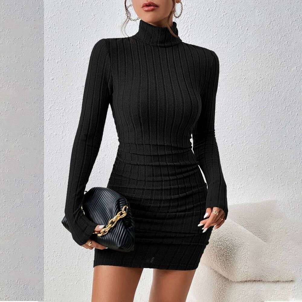Winter High Neck Tight Fitting Elegant French Hip Hugging Skirt Party Beauty Dinner Dress For Women Sweater Z260311