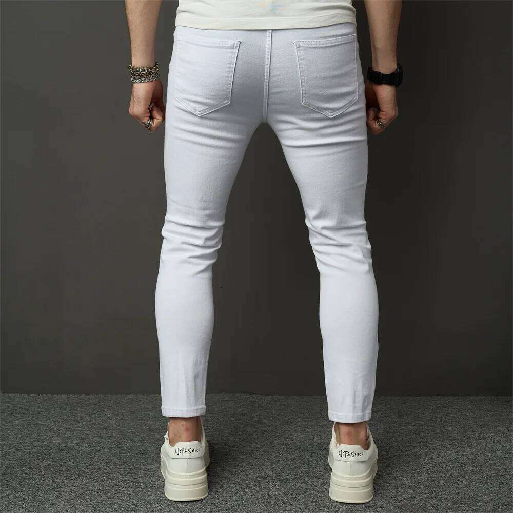 Streetwear Men Simple Style Stretch Skinny Jeans Pants Male Holes Solid Distressed Slim Pencil Denim Trousers Z260225