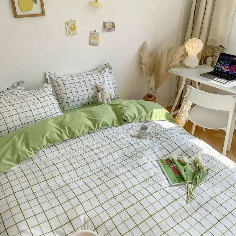Ins Simple Style Duvet Cover Set with Pillowcases Flat Sheet No Comforter Grey Boys Girls Bedding Kit Single Twin Bed Linens H260311 - view 3
