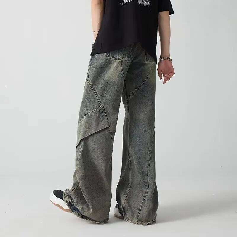2024 Cyber Y2K Streetwear Old Blue Baggy Flare Jeans For Men 90S Vintage Clothes Harajuku Fashion Cotton Long Trousers Z260225