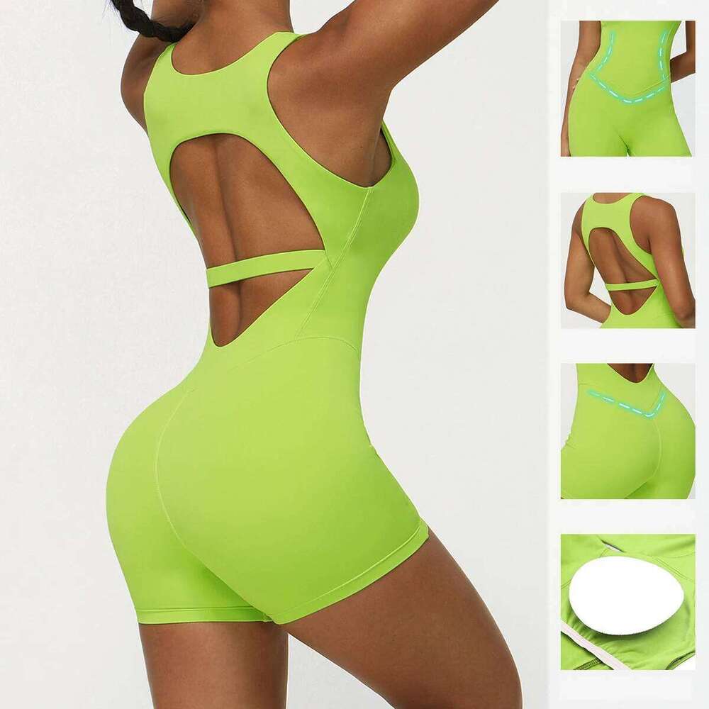SVEIC Yoga Jumpsuits less Dance Sports Fitness Booty Workout Short Sleeved Sportswear One Piece Running Tight Gym Clothing 26H0311