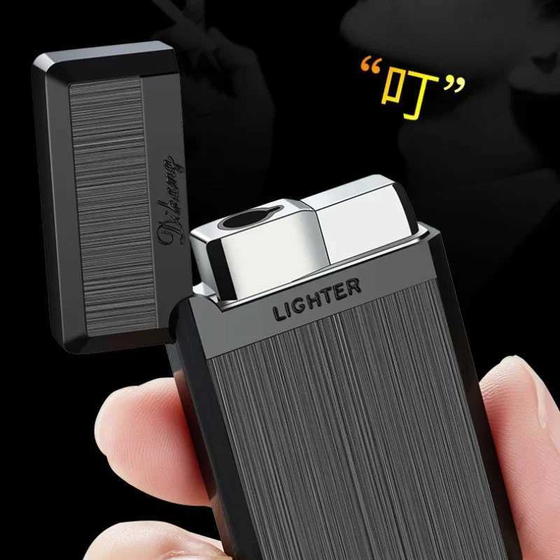Open Cover Press Ignition Creative Gas Butane Metal Turbo Torch Lighter Gold Silver Black Cigar Lighter High-end Gift N260311