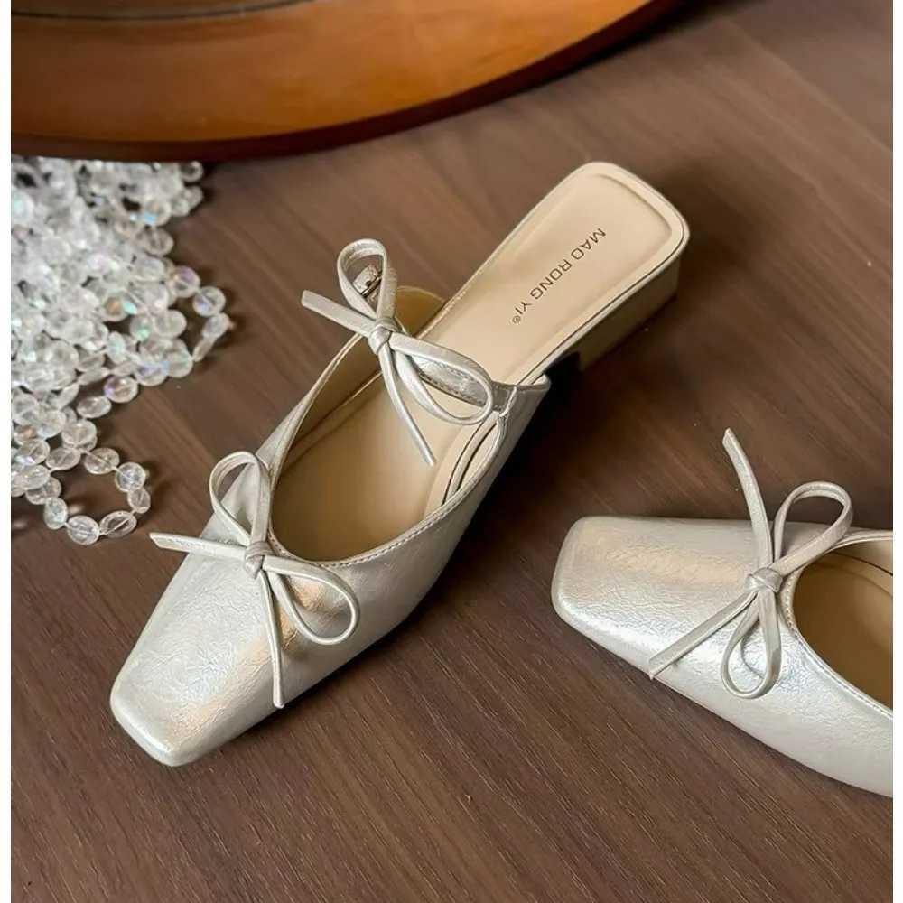 Summer and Autumn New Fashion Korean Version Half-drag Bow Ballet Shoes Small Man Satin Face One-word with Wrap Toe Single Shoes K260311