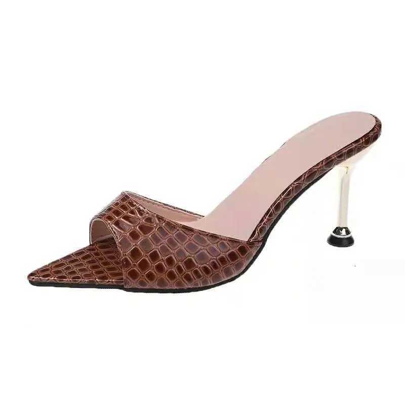 Glamorous Crocodile Texture High Heel Sandals - Chic Slip-On Stilettos with Pointy Peep Toe for Fashion-Forward Parties Banquets K260311