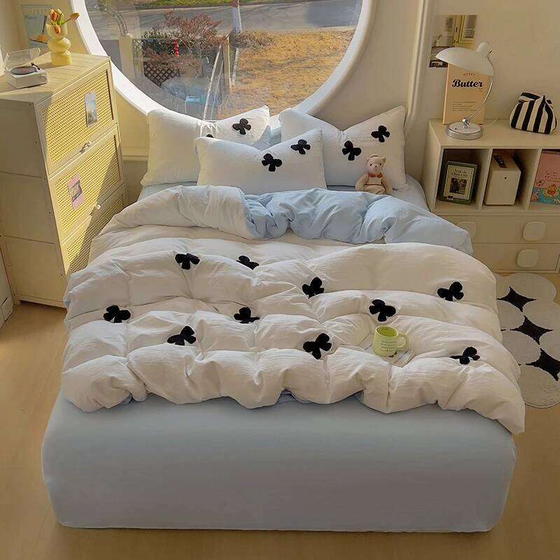 3pcs Duvet cover set 1*Duvet Cover + 2*Pillowcase, Without Core, Butterfly knot yarn embroidery Bedding Set, Soft Comfortable H260311