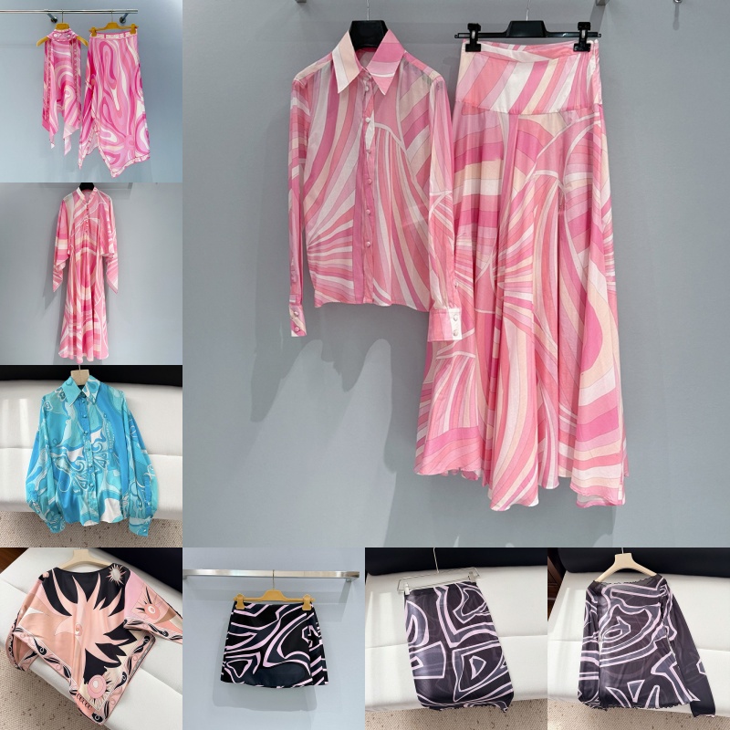 Luxury Brand Mixed Prints Dress Blouse Top Designer High Waist Shirt Dresses Elegant Summer Vacation Yacht Beach Resort Outfits