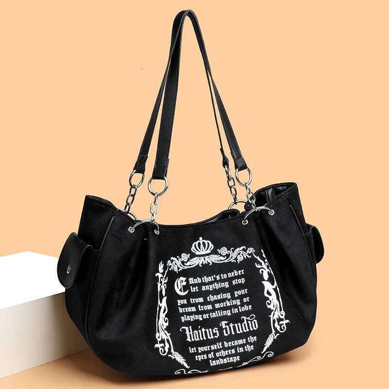 Y2K Women Pink Vintage Gothic Tote Bag Aesthetic Large Capacity Embroidery Letter Retro Ladies Grunge Chain Travel Shoulder Bags XJ260311