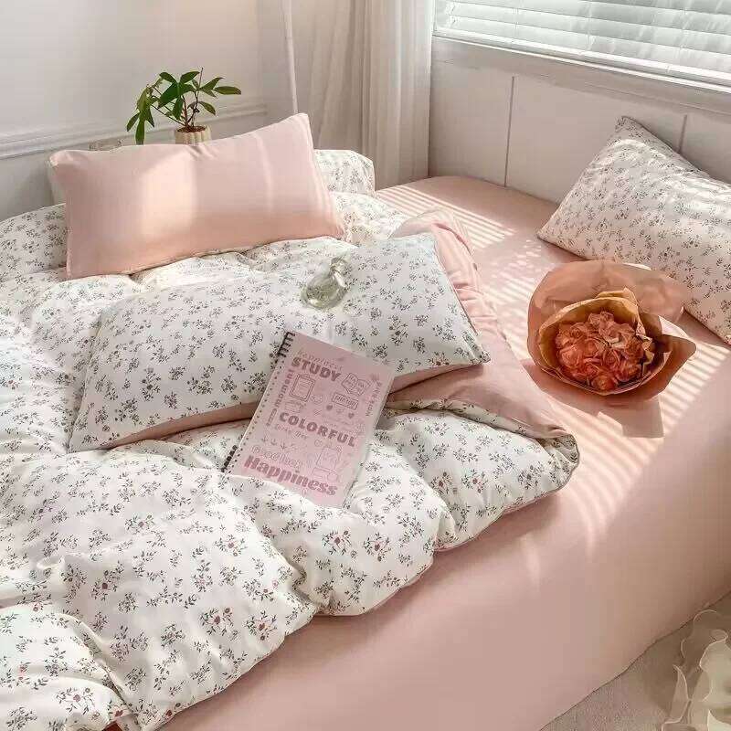 Romantic Tulip Pink Bedding Set Flat Sheet Pillowcase Twin Full Queen Princess Style Bed Linen Kids Girls Floral Duvet Cover H260311