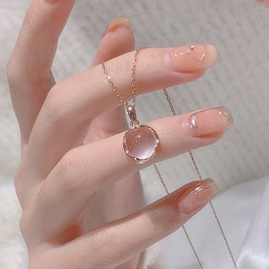 2026 Designer Powder Crystal S999 Pure Silver Necklace Luxury Brand Women's Jewelry New High-end Accessories Fashion Trend Collarbone Chain Wholesale
