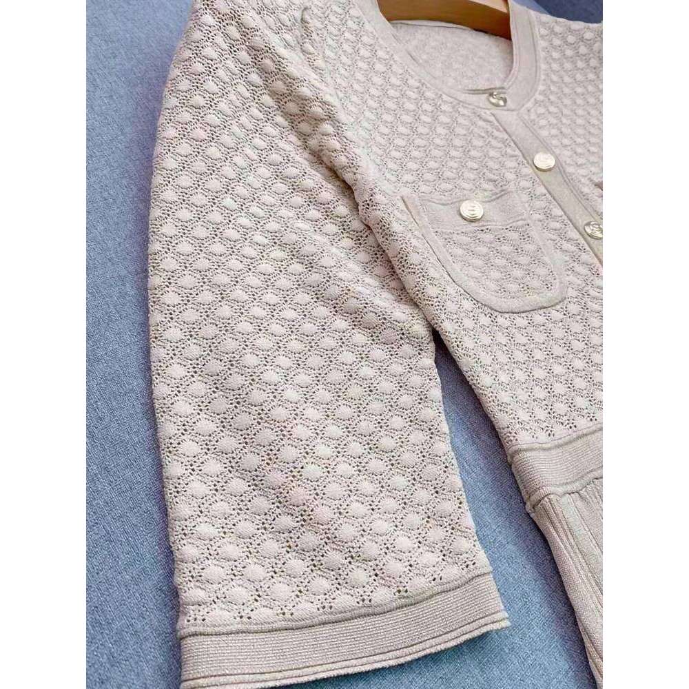 Spring Summer New Fashion Temperament Knitted Dress Women Elegant Hollow Out O-Neck Single Breasted Long Robe Ladies Mdng260311