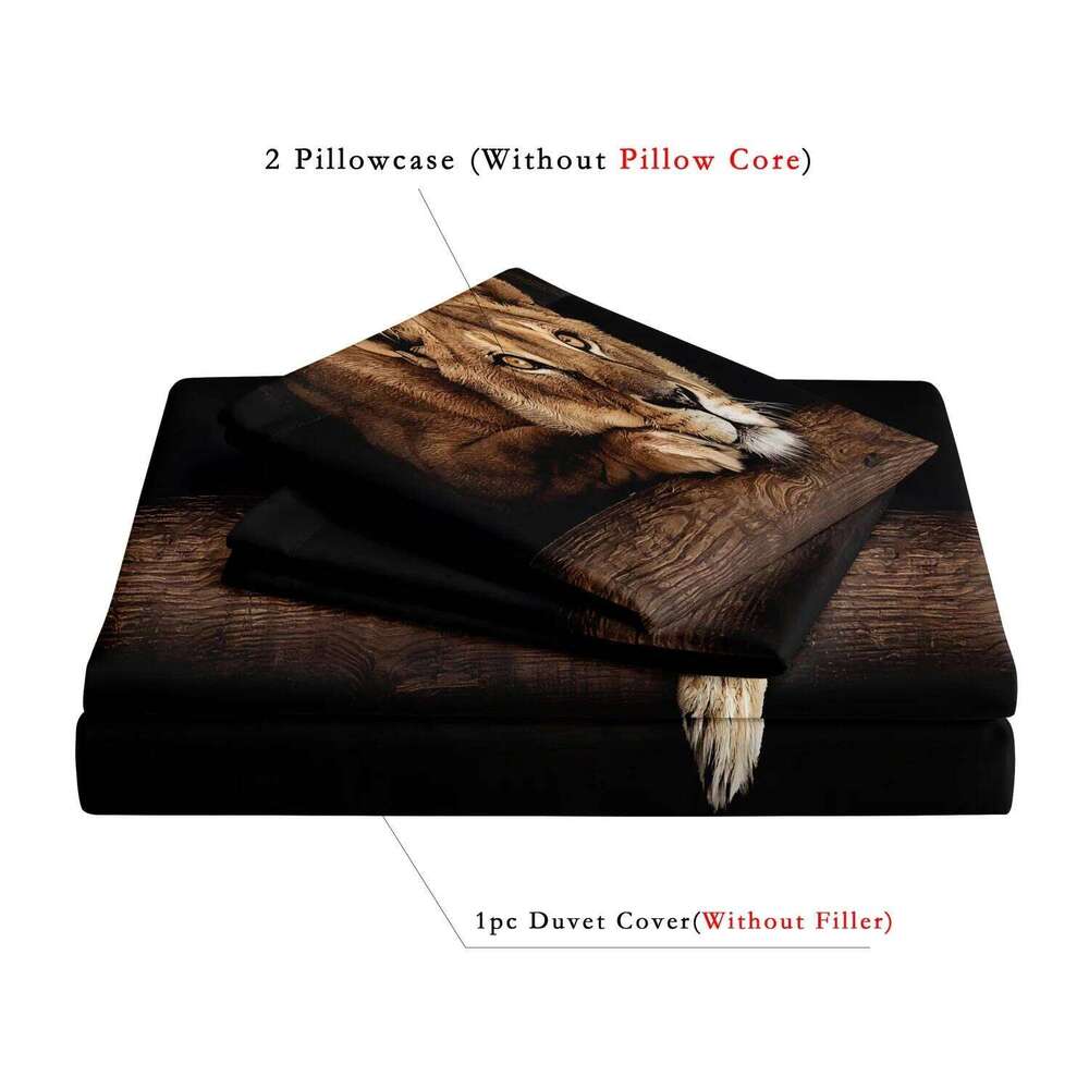 Soft Comforter Quilt 3D Print Bedding Sets - 3pcs Lions Printed Duvet Cover Set for Bedroom Guest Room H260311 - view 6