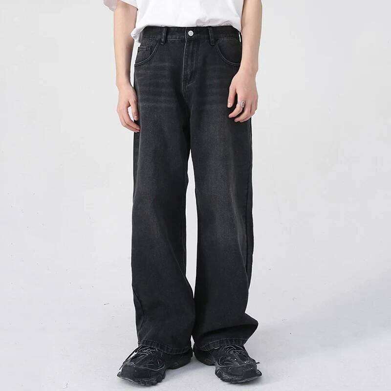 Men Classic Straight Casual Jeans Male Brand Wide Leg Black Pants Simple Vintage Outside High Street Denim Trousers Z260225