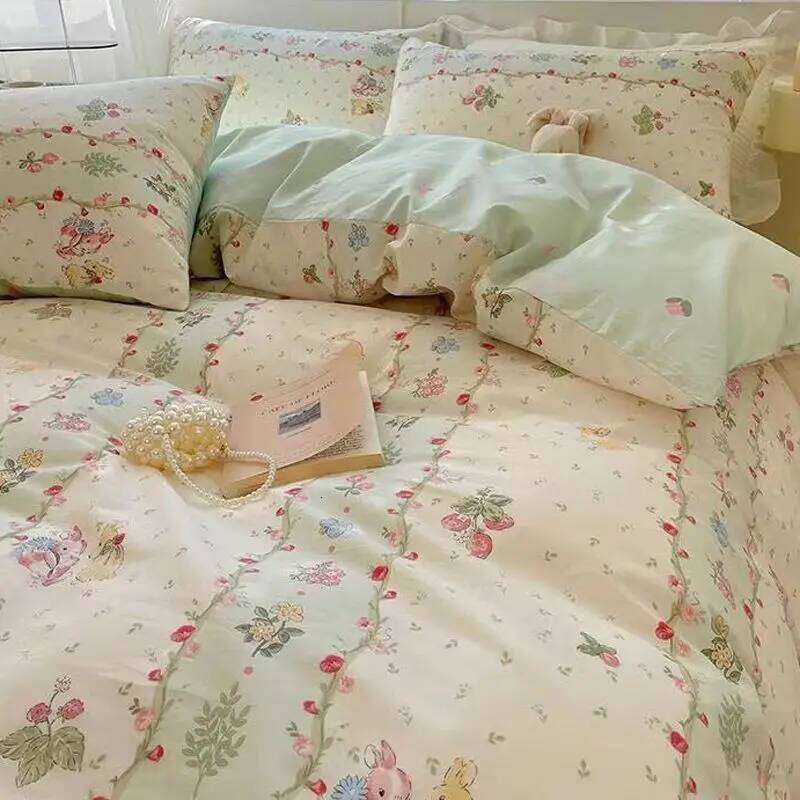 Kids Duvet Cover Set Cute Cartoon No Filler Single Queen Size Girls Boys Flat Sheet Pillowcase Spring Summer Soft Bed Linens H260311