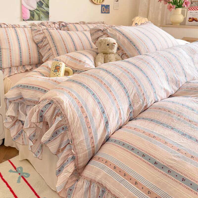 3 Piece Seersucker Stripe Duvet Cover Set, Comfortable Bedding Set Bedspread for All Seasons H260311