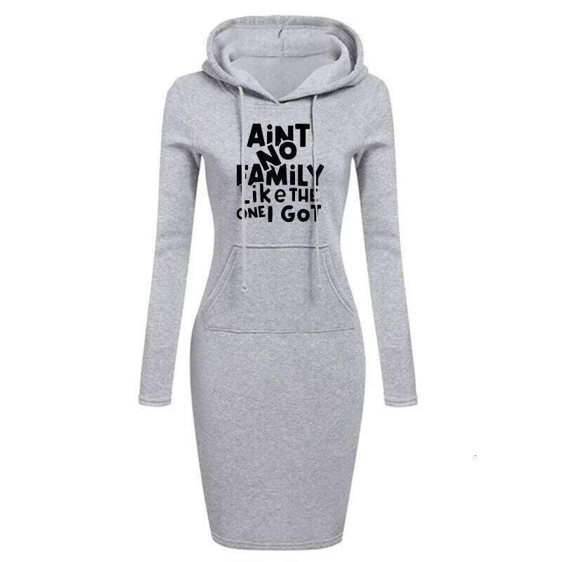 Aint No Family Like The One I Got Hot Sale Women's Simple Casual Autumn and Winter Everyday Comfort Hoodie Dress Z260311