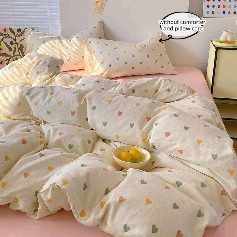 3-Piece Sheet Colorful Heart-Shaped Print Duvet Cover Set, Comfortable Bedding Set Bedspread for All Seasons H260311