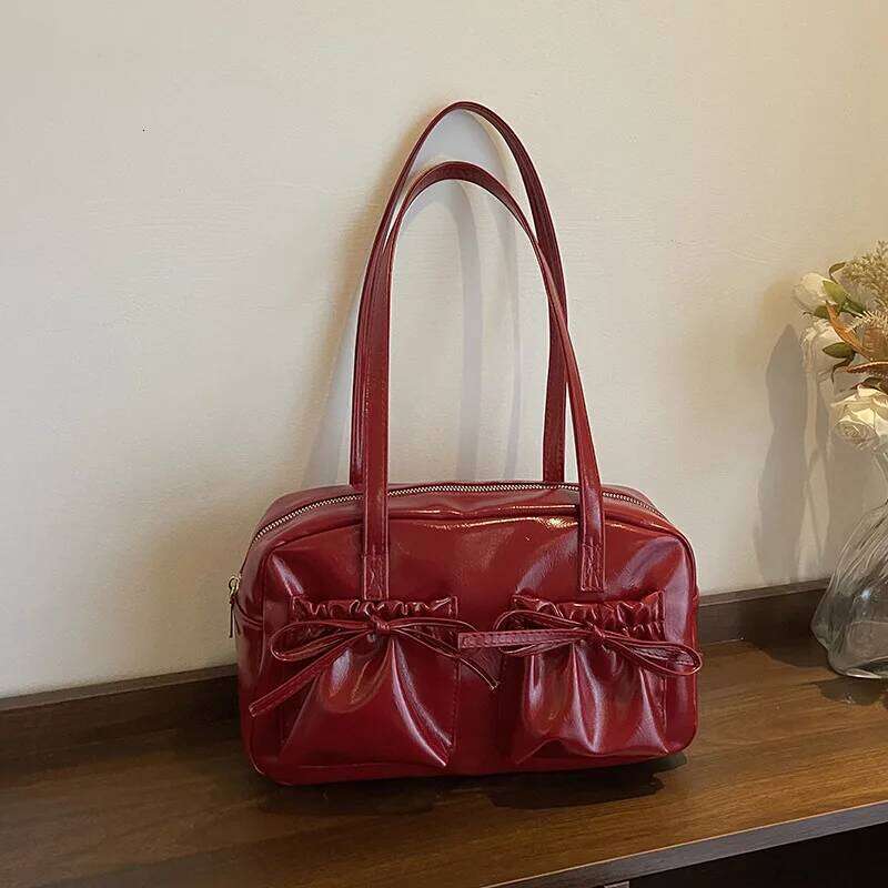 Sweet Bow Pleated Design Women Shoulder Bags Double-pocket Large Capacity Ladies Underarm Bag Solid Color Female Handbags Tote XJ260311