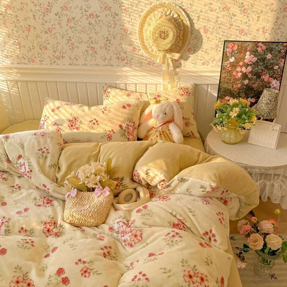 New Printed Thicken Milk Coral Fleece Bedding Soft Winter Warm Bedroom Decor Quilt Cover Bed Sheet Pillowcase Four-Piece Set H260311 - view 6