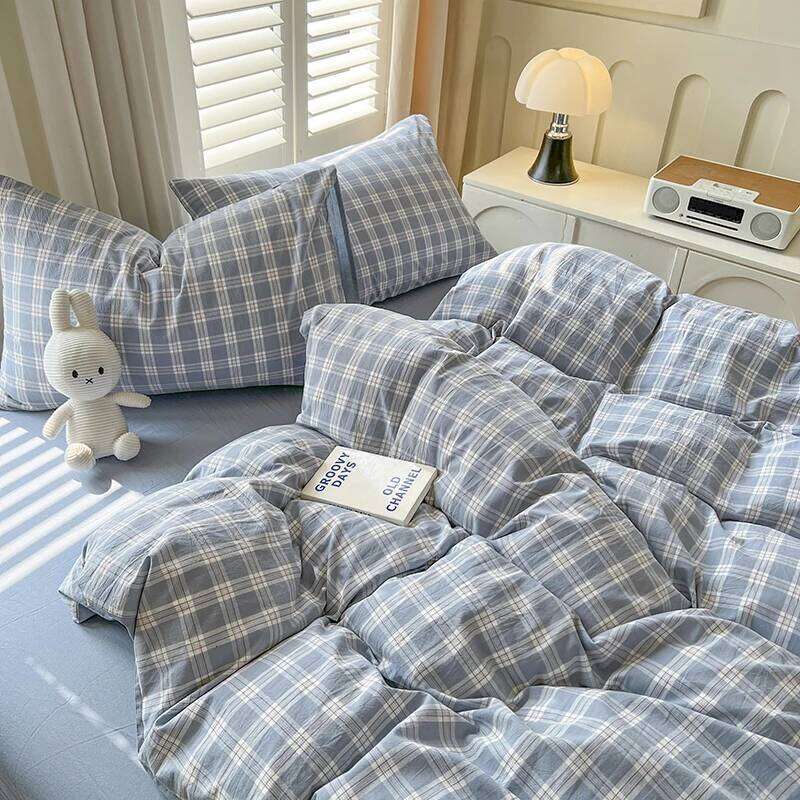 2026 New Lattice Duvet Cover with Sheet Pillowcases No Filling Warm Bed Linen Twin Full Queen Size Grid Home Bedding Set H260311