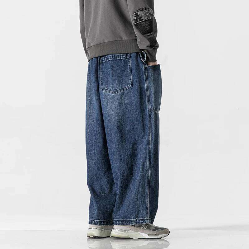 2023 Straight Denim Men Blue Loose Trousers Male Causal Oversize Wide Leg Pants Elastic Waist Black Jeans Z260225