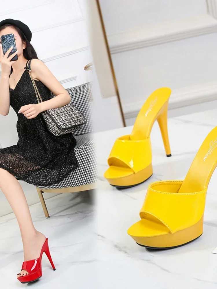 Womens Mule Patent Leather Sandals Sexy Fashion 13CM Slides Party Shoes for Woman Red Sandals Summer Comfortable K260311