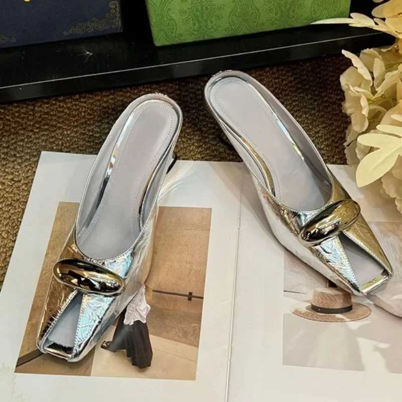 Women Summer Square Toe Shallow Mouth Metal Versatile Sexy Wedge Sandals Baotou Half K260311