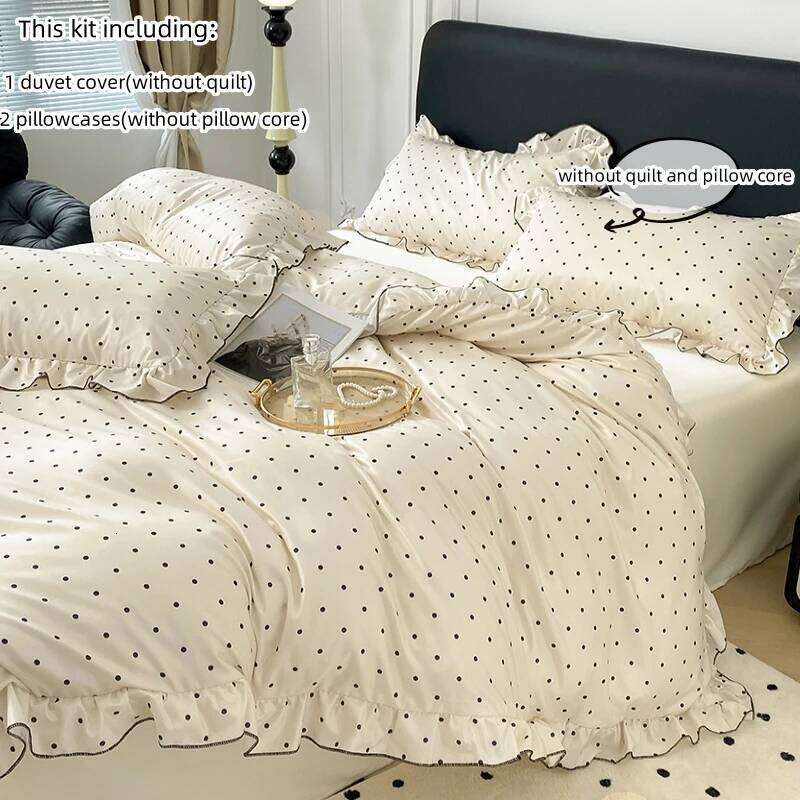 3pcs Korean lace Duvet 1*Duvet Cover + 2*Pillowcase, Without Core, Black dot print Bedding Set H260311