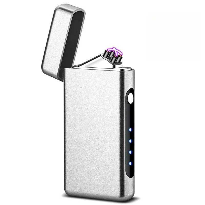 Type-C Rechargeable Dual Arc Pluse Lighters Windproof Portable Electric Lighters with LED Battery Display for Smoking Cigarette N260311
