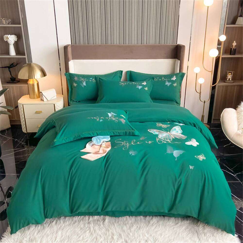 Butterfly Embroidery Four-Piece Sets Single Double Bedding Soft Duvet Cover Set Bed Sheet Pillowcases Bedroom Decor H260311