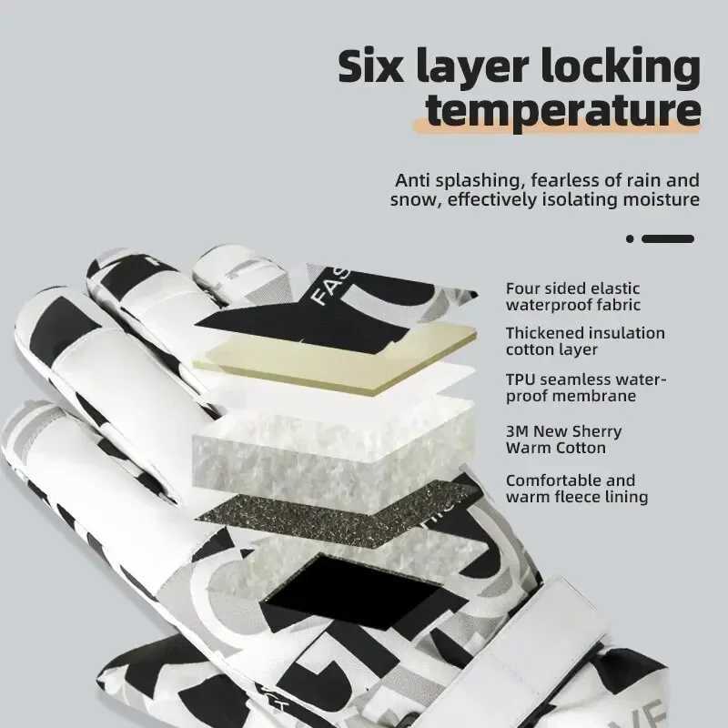 Ski Touch Screen Gloves Winter 3M Thermal Cotton Waterproof Windproof Non-Slip Full PU Elastic Warm Gloves For Men Women M260311