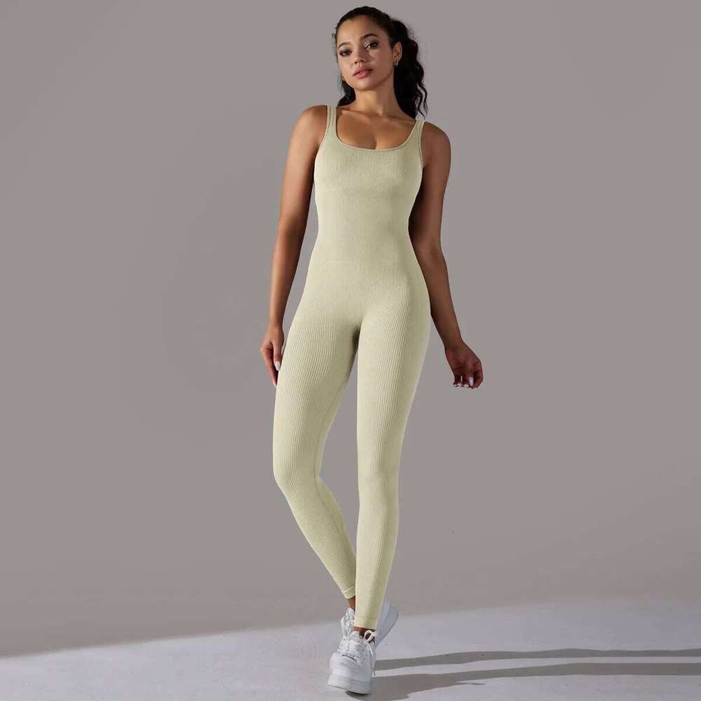 Sports Jumpsuit Screw Thread Sleeveless Bodysuit Women Seamless Set Full Seasons Casual Fitness Sporty Playsuit 26H0311
