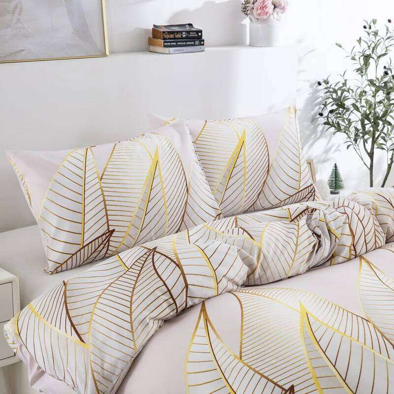 Gold Leaf Duvet Twin Full King Size Tropical Botanical Leaves Bedding Set Soft Microfiber Garden Farmhouse Comforter Cover H260311
