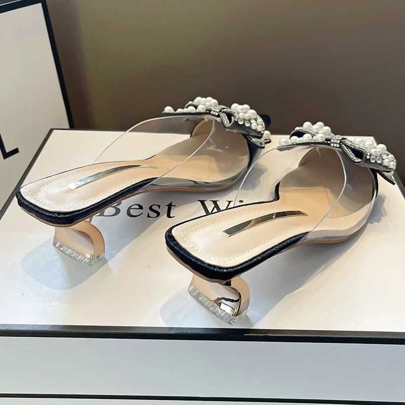 Sweet Shoes for Women Lovely Slippers Women Basic Slides Strange High Heels Solid Pointed Toe Butterfly-knot Summer Slippers K260311