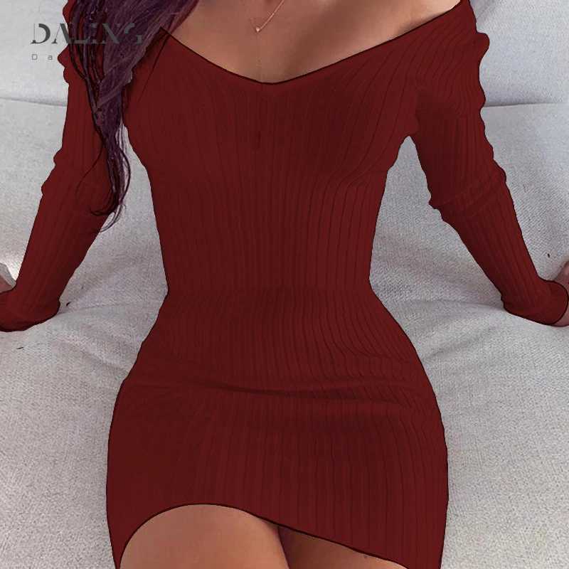 Sexy Club Off Shoulder Long Sleeve Bodycon Dress For Women 2020 Winter White Knitted Sweater Mini Woman Dresses Robe Femme M260311