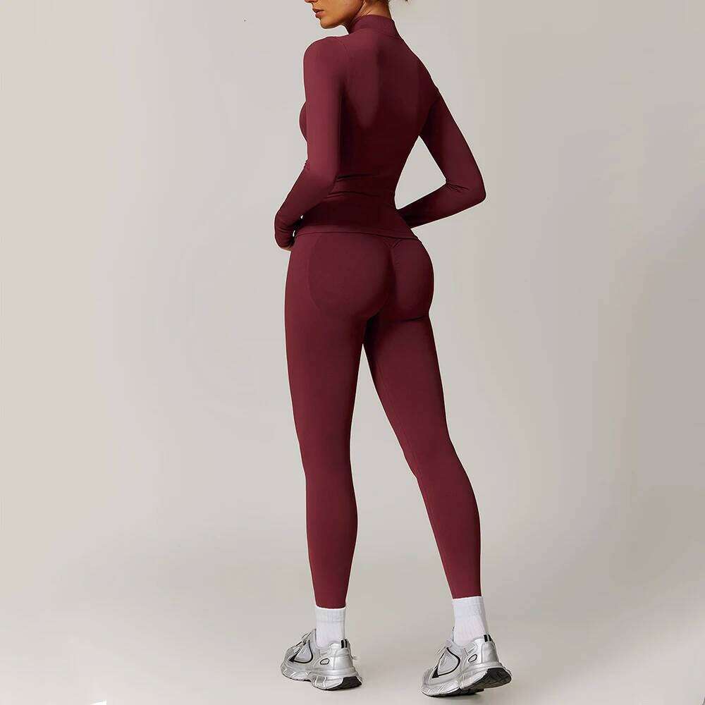 Seamless Clothes Women Sportswear Yoga Suits Tracksuits Fitness Zipper Long Sleeved Sports Set Gym Leggings 26H0311