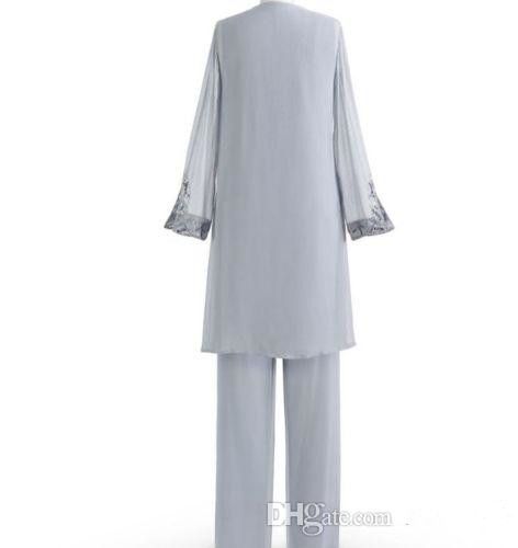 2026 Mother of the Bride Suits Pant Suit Three Pieces Chiffon Dresses Long Sleeve Beads Wedding Guest Gowns