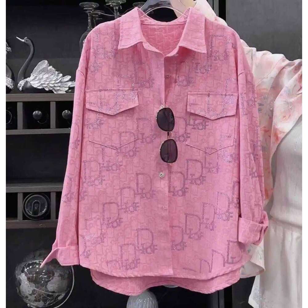 New Spring All Match Loose Cardigans Coat Full Diamonds Hot Drilling Denim Blouses Streetwear Long Sleeve Casual Top Shirts MAKOUFEI