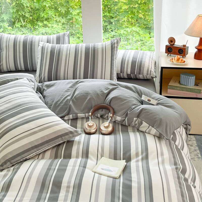 3-piece Two-tone color strip 1* bed cover +2* pillowcase, no filling Soft, comfortable and breathable bedding H260311 - view 4