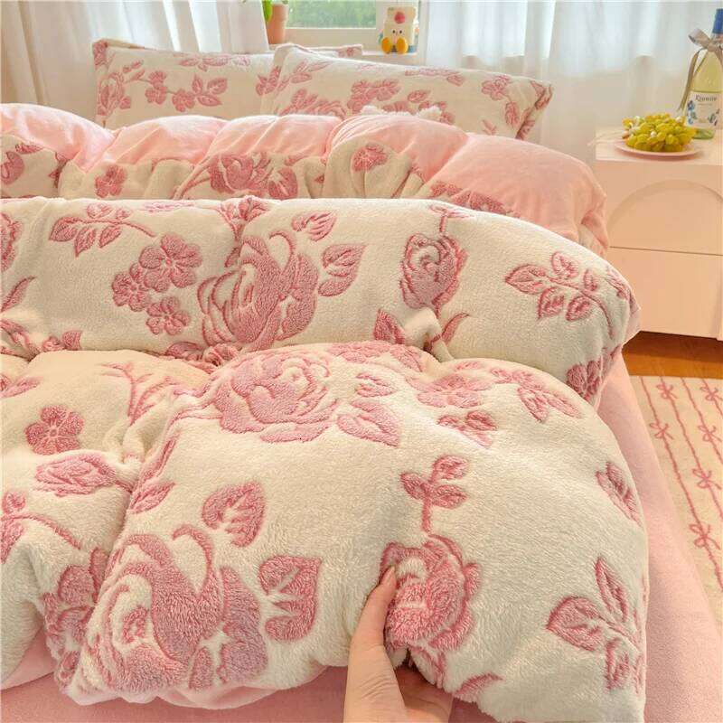1pc Super Warm Duvet Cover for Winter Flower Printed Single/Queen/King Flannel Fleece housse de couette 220x240 no pillowcase H260311