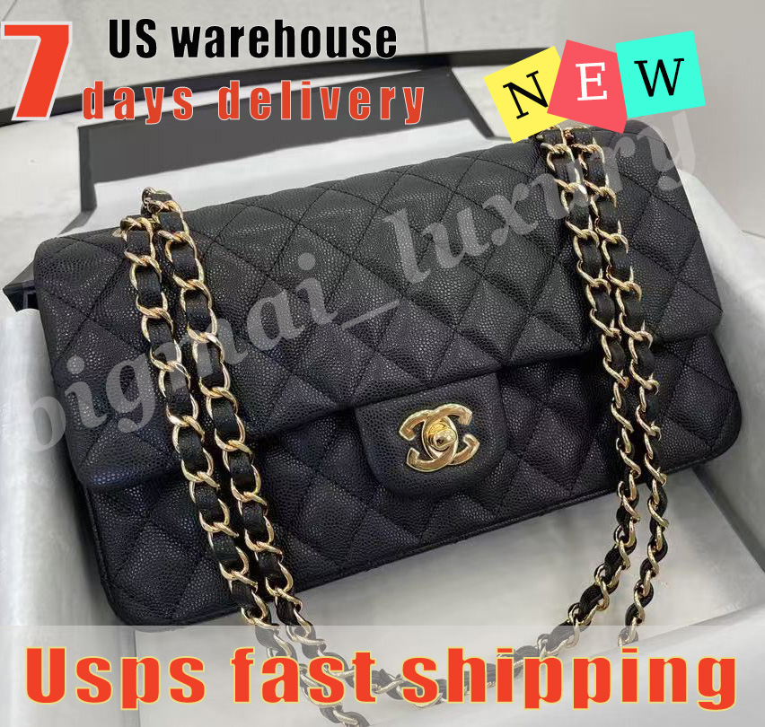 Designer bag 10A Top Quality Shoulder Bags Caviar luxury Classic tote bag Silver Gold Chain Leather And Metal Letter sheepskin Women's Fashion bag With box 26cm