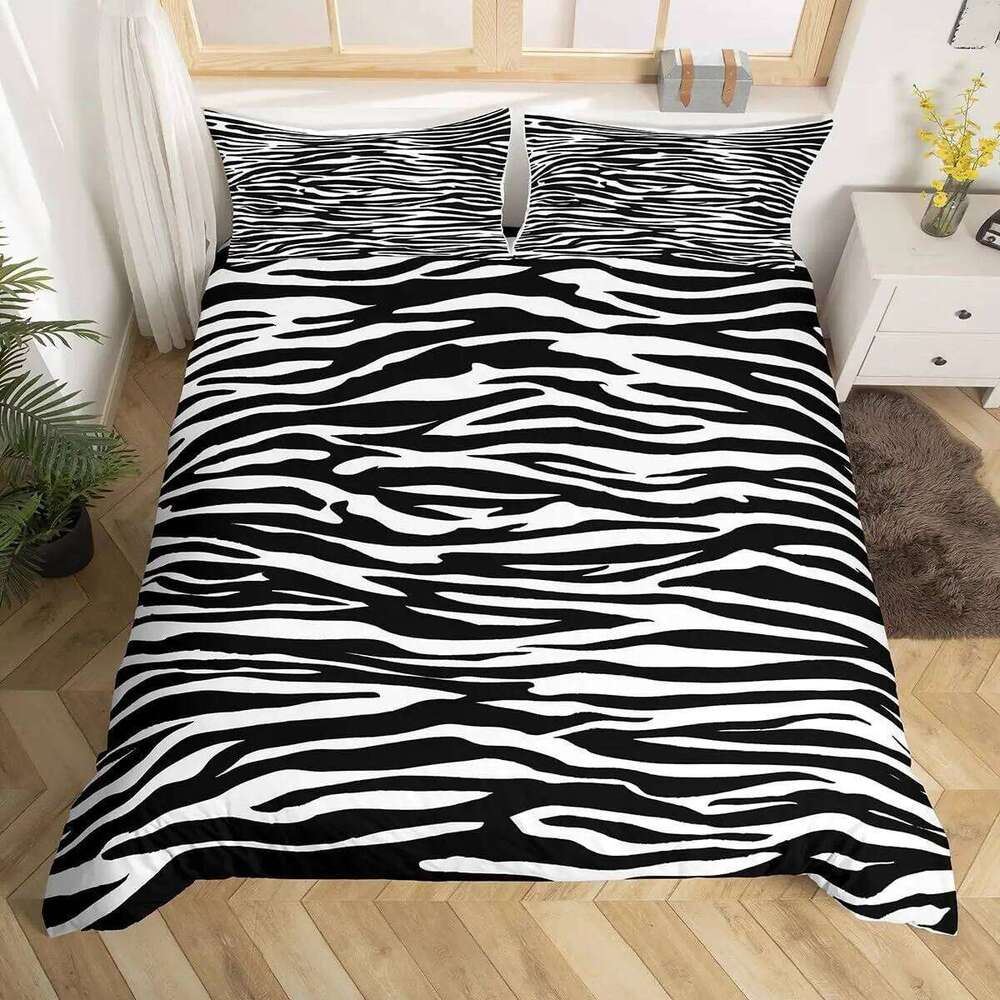 Zebra Print Duvet Twin Wild Animal Theme Bed Safari Wildlife Fur Comforter Cover Abstract Geometric Stripe Bedding Set H260311