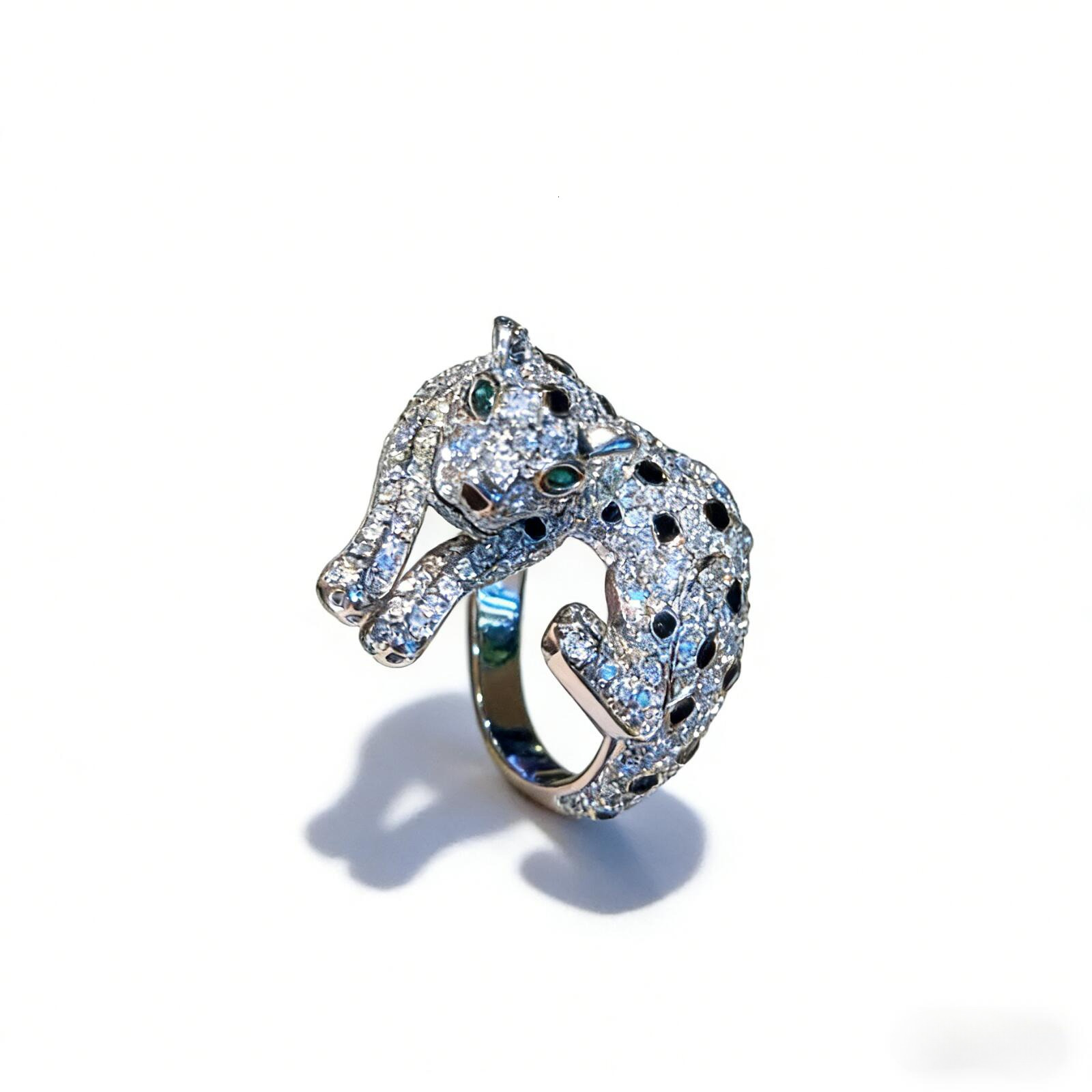 Ring New And Retro Full Diamond Three-Dimensional Ring Leopard Ring Zircon Personality Ins Fashion Exquisite Luxury Temperament Ring