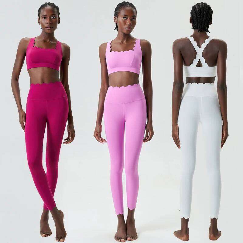 Women Solid Color Gym Suit Two Pieces Fitness Yoga Set Super Streth Slim Fit Running Sportswear Breathable Workout Clothes 26H0311