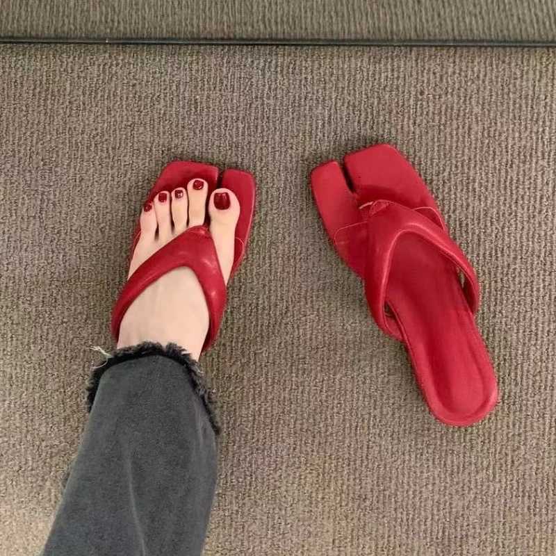 Fashion Shallow Women Medium Heels Slides Flip Flops 2025 New Summer Female Footwear Ladies Heels Pumps Shoes K260311